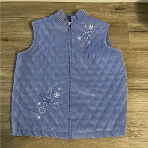 Alfred Dunner Blue Quilted Vest with Floral Embroidery